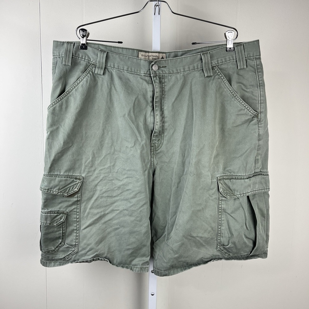 Levi's Silvertab Khaki Cargo Shorts Mens 40 Green 100% Cotton Y2K Baggy